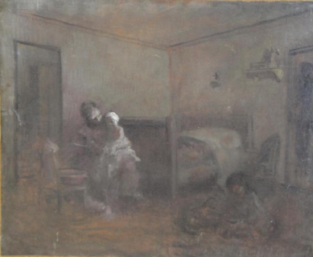 UNSIGNED. 19TH C. OIL ON CANVAS. INTERIOR SCENE (1 of 8)