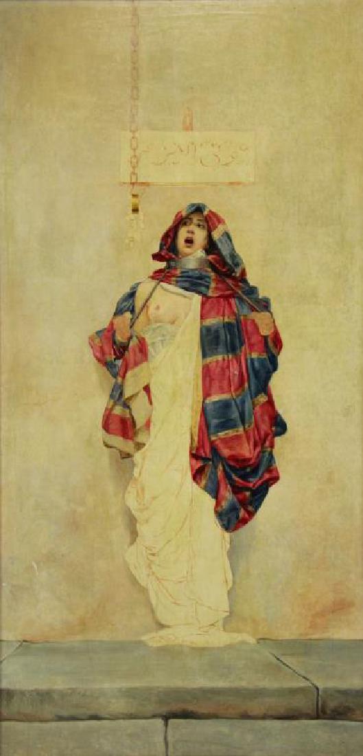 19th C. Orientalist Oil on Canvas. Slave Girl at (1 of 7)