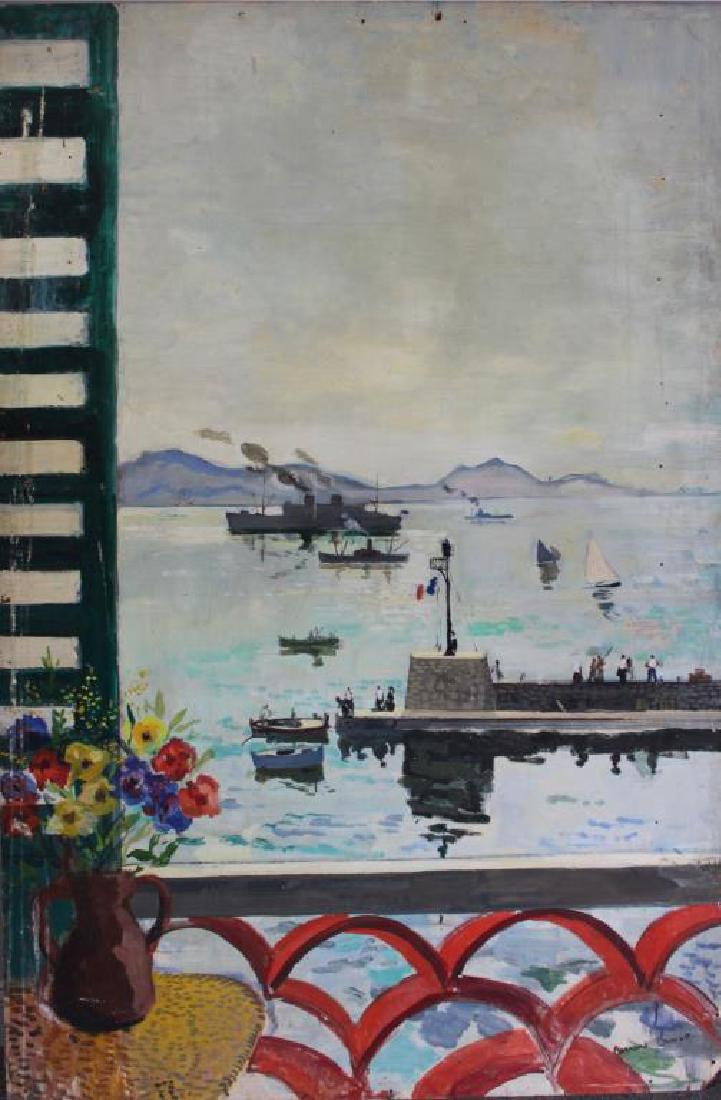 LAMOTTE, Bernard. Oil on Plywood. Harbor Scene. (1 of 8)