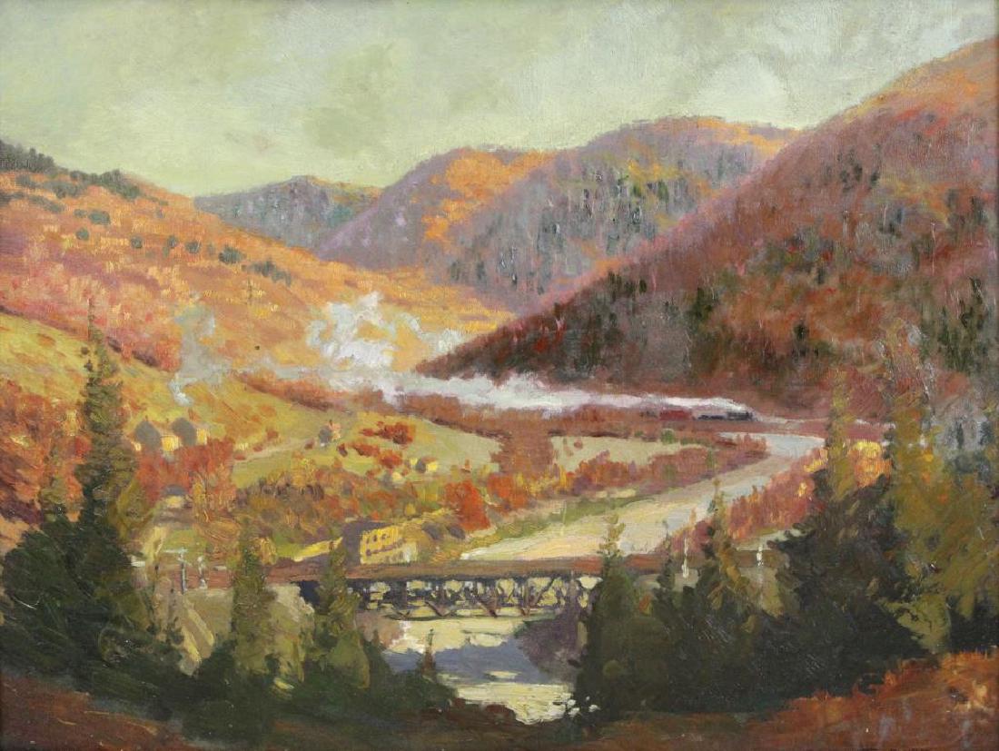 OWEN, Robert E. Oil on Board. Mountain Locomotive. (1 of 8)