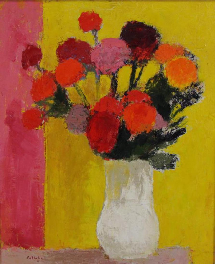 CATHELIN, Bernard. Oil on Canvas."Dahlias" 1968. (1 of 10)