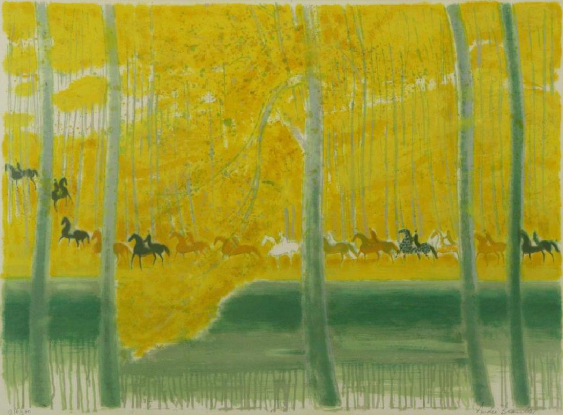 BRASILLIER, Andre. Lithograph. Untitled (Horses in: the Forest). Pencil signed lower right. Numbered 216/300 lower left. Andre Brasilier (French, b. 1929). From a Croton on Hudson, NY home. - Dimensions: Image - 28.5" high x 39.25" wide.