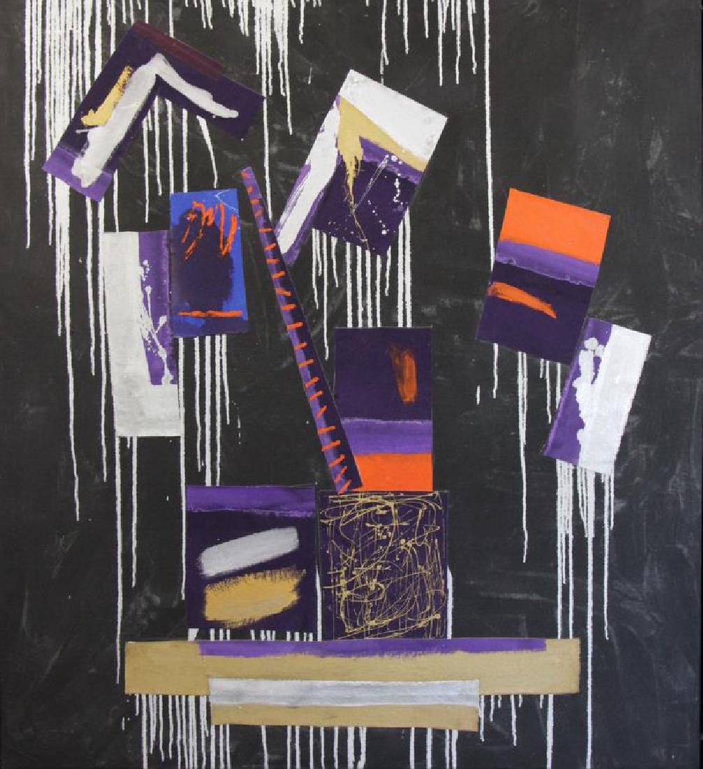 PURCELL, Ann. "Seance" 1981. Acrylic and Collage: on Canvas. Not visibly signed. Inventory labels, verso. Ann Purcell (American, b. 1941). From a Prominent Corporate Collection, Westchester County, NY. - Dimensions: 72.25" high x 66.25" wide.