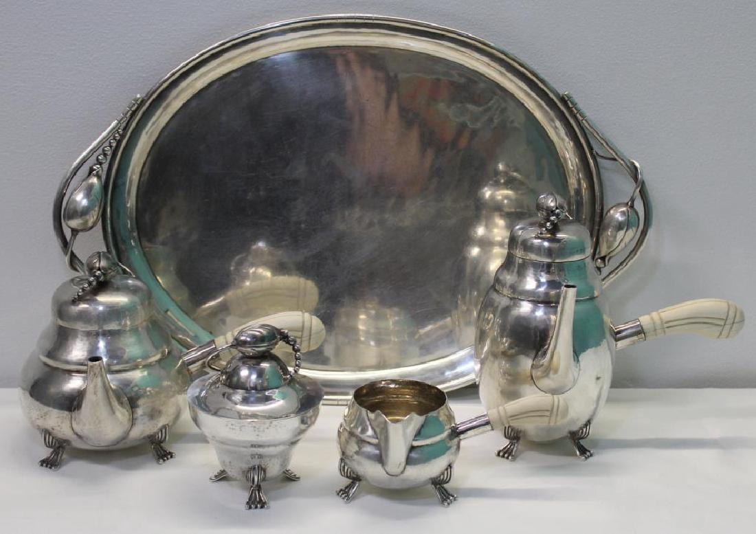 STERLING. Georg Jensen Style Tea Service with (1 of 14)
