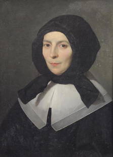 DE CHAMPAIGNE, Philippe. Oil on Canvas. Portrait: of Madeleine Leschassier ca. 1664. This work is illustrated in Bernard Dorival's "Supplement au Catalogue raisonne de l'ouvre de Philippe de Champaigne" pp. 40, fig. 30. Philippe de Champaigne (1602