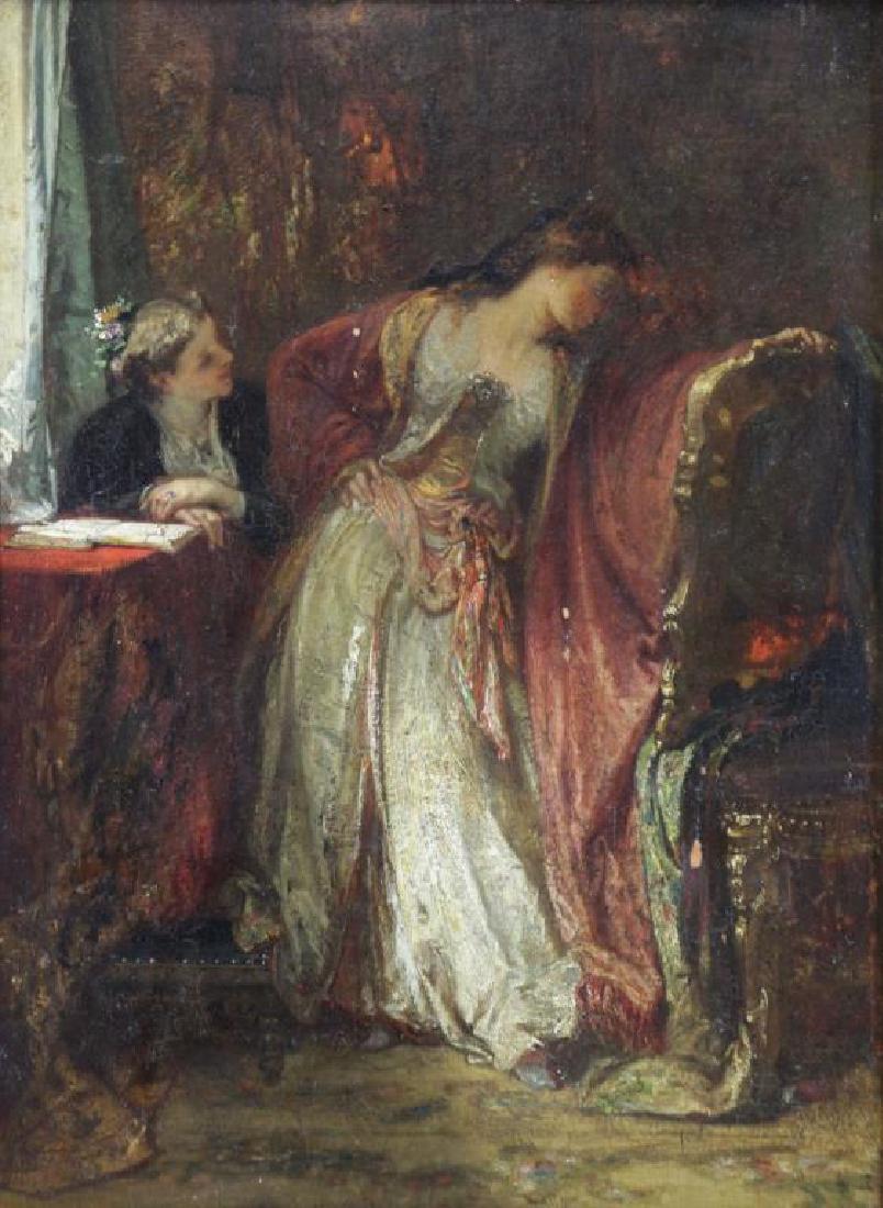 19th Century Oil on Panel. The Looking Glass. (1 of 5)