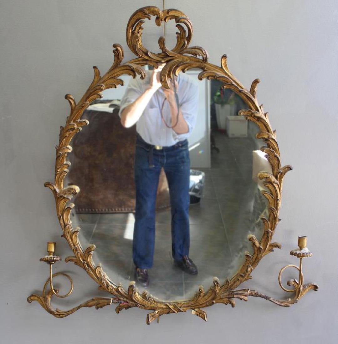 Antique Carved, Giltwood and Gessoed Mirror.: Sconce. From a Forest Hills, Queens, NY estate. - Dimensions: 38" h x 36" w.