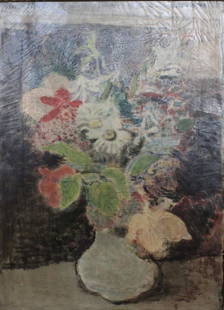 ISENBURGER, Eric. Oil on Canvas. Floral Still: Life. Signed, upper right. Eric Isenburger (American, 1902-1994). From a Larchmont, NY storage. - Dimensions: 20" high x 14" wide