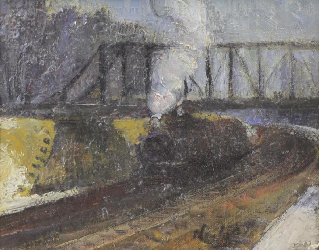 LEVER, Hayley. Oil on Board. New York - New Haven: Rail / Mt. Vernon, 1945. Signed lower right. Further signed, titled, and dated verso. Hayley Lever (Australian, active in America, 1876-1958). From a Bronxville, NY estate. - Dimensions: 8" high x 10"