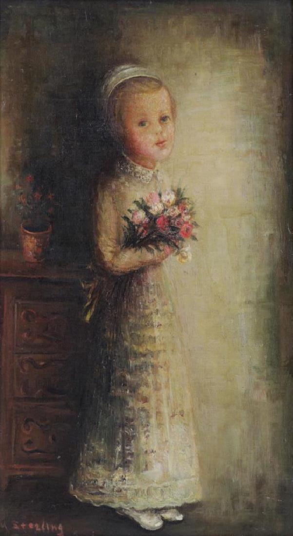 STERLING, Marc. Oil on Canvas. Child with Flowers. (1 of 6)