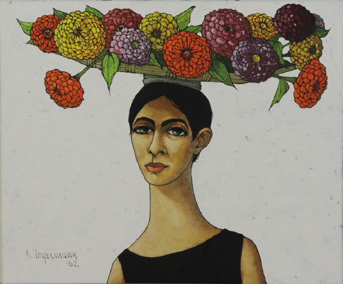 INGERMANN, Keith. Oil on Board. Woman with Flowers (1 of 7)