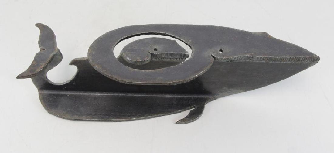 WILSON, Albert L. Steel Sculpture. Whale with Calf: 1989. Stamp signed and dated on edge of base. Albert Leon Wilson (American, 1920 - 1999). From a Hastings on Hudson, NY home. - Dimensions: 6.25" high x 24" wide x 6" deep.