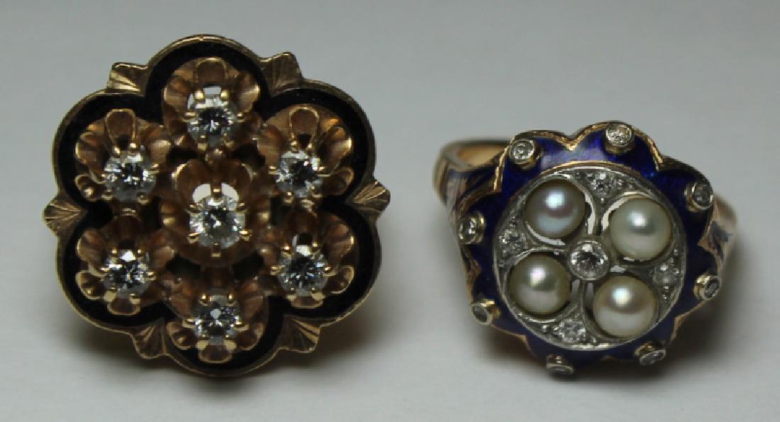 JEWELRY. Enamel and Diamond Gold Ring Grouping. (1 of 7)