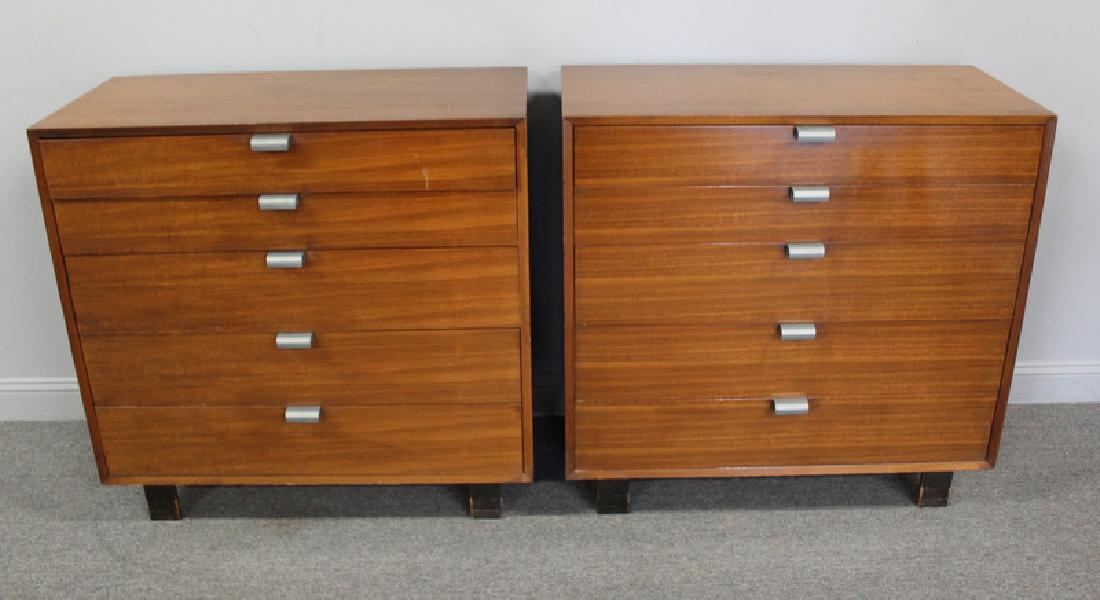 MIDCENTURY. Pair of George Nelson By Herman Miller: 5 Drawer Chests. From a Riverdale, NY estate. - Dimensions: 40" w x 18.5" d x 40" h.