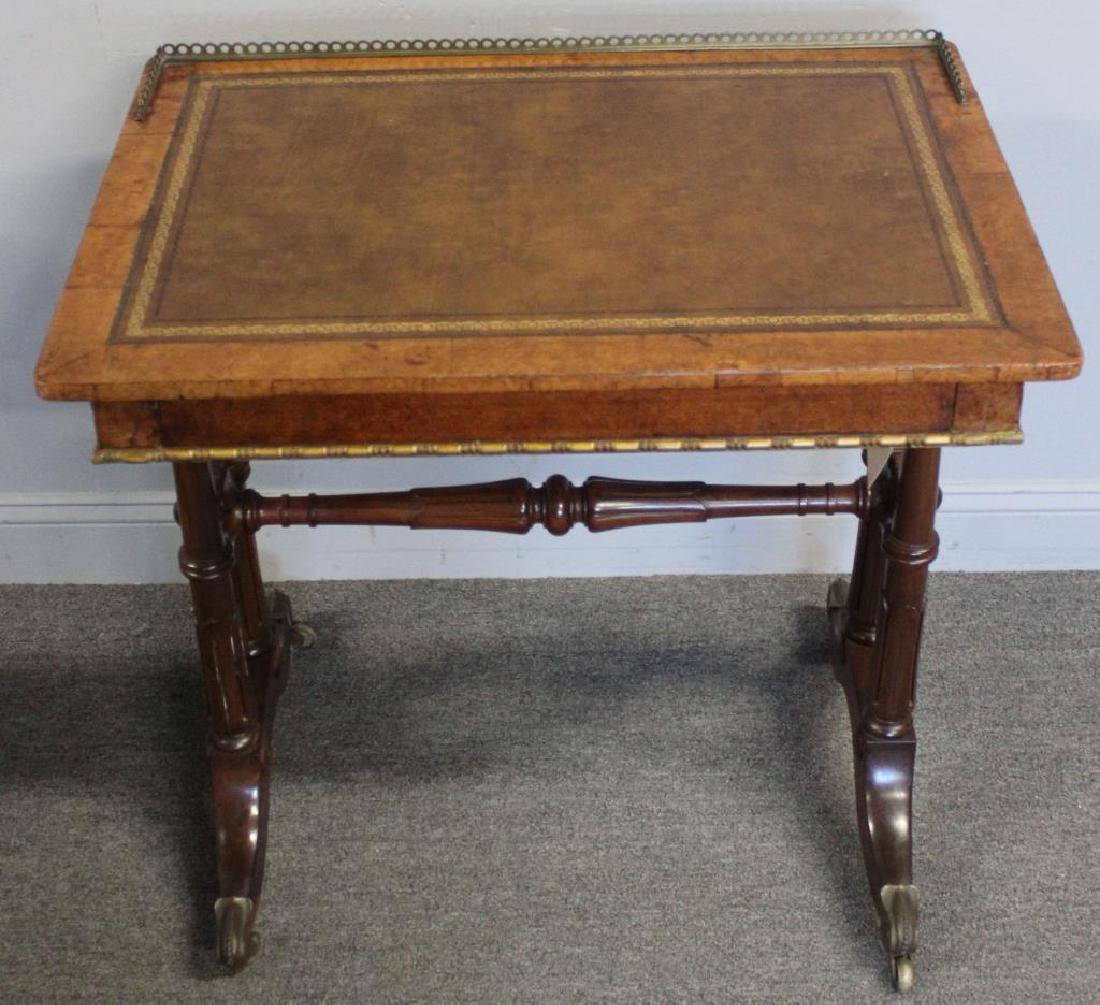 VICTORIAN Burl Walnut 1 Drawer Leather Top Desk (1 of 6)
