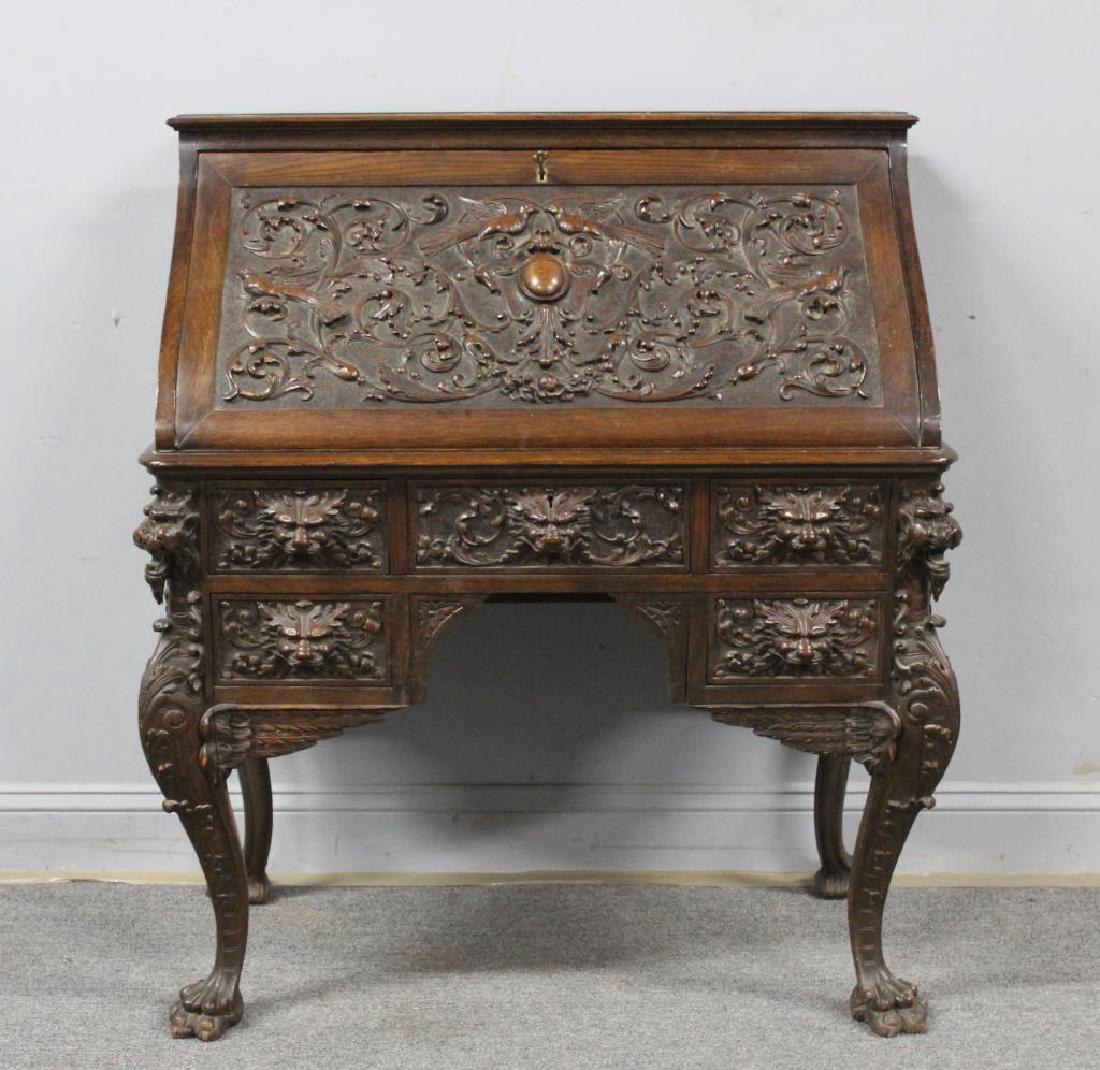 R.J.Horner .Highly Carved Oak Desk