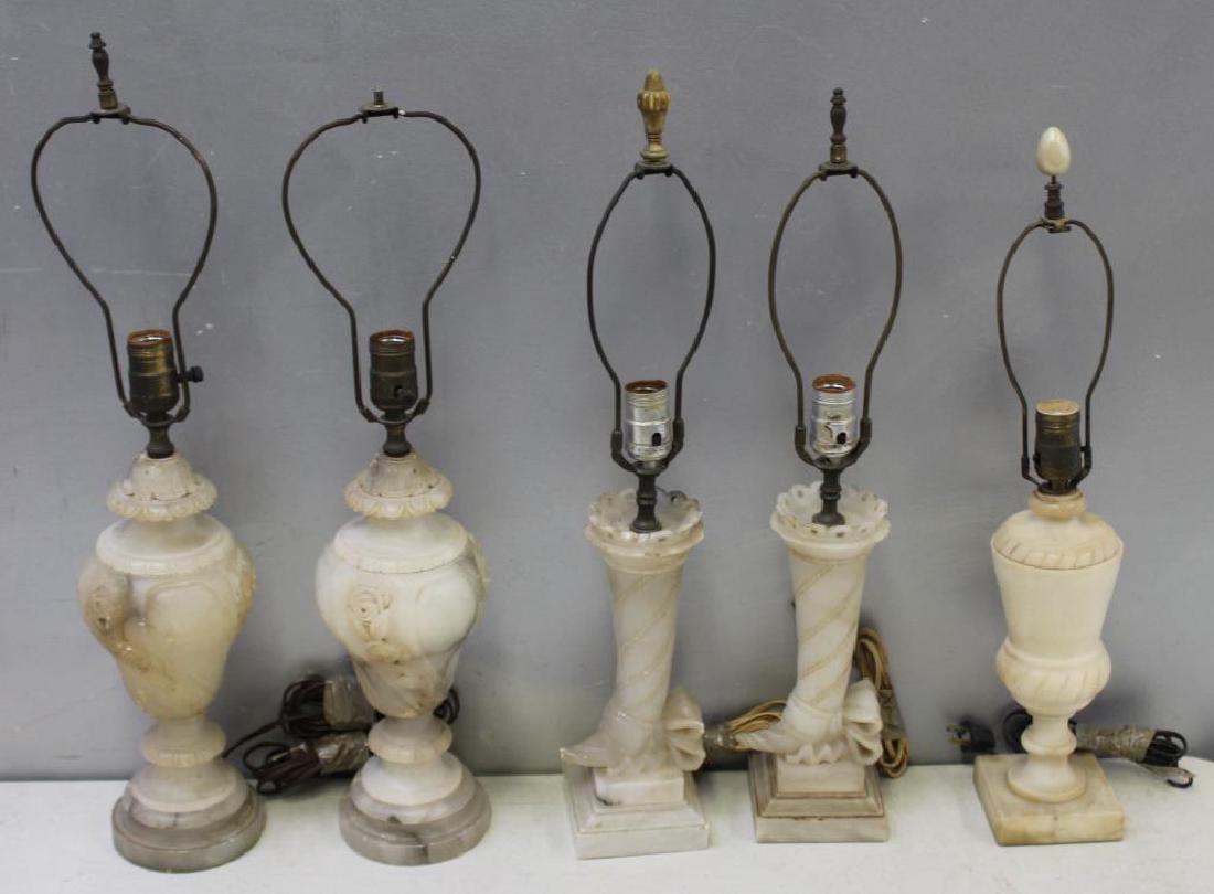 Lot Of Antique  5 Alabaster Lamps. (1 of 4)