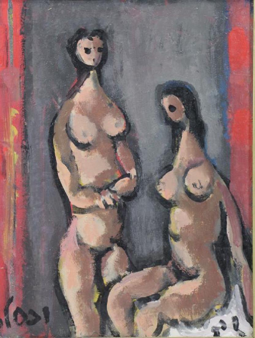 WEXLER, Jacob. Oil On Canvas. "Nude: Couple". Signed. Jacbo Wexler (Israel/Latvia, 1912-1995). From a Clarke Auction Storage. Dimensions: 13" high x 10" wide.
