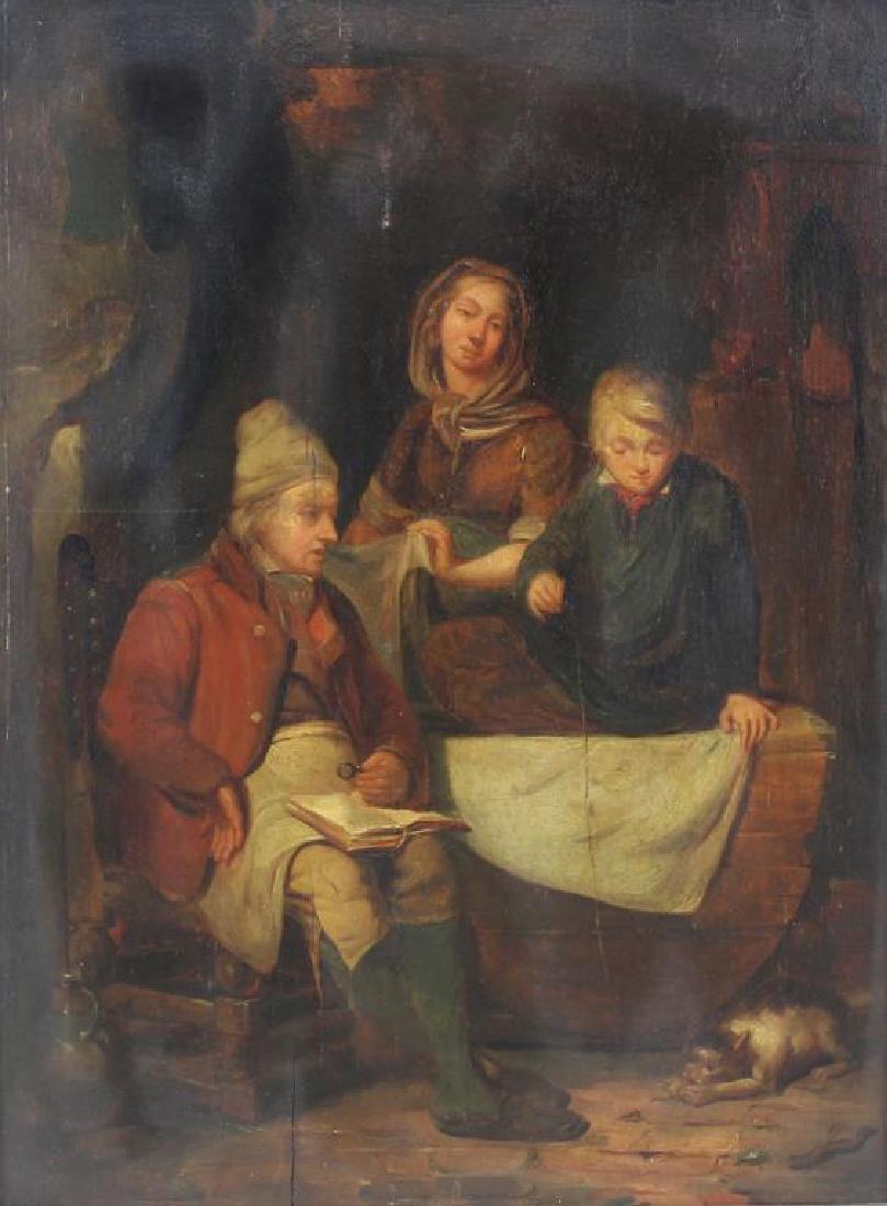 UNSIGNED. Oil on Panel. Old Master Family With Dog. (1 of 10)