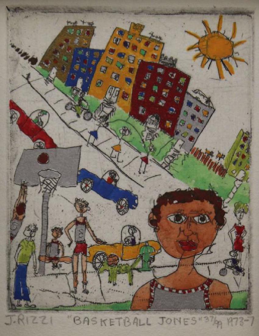 RIZZI, James. Hand Colored Etching. "Basketball (1 of 4)
