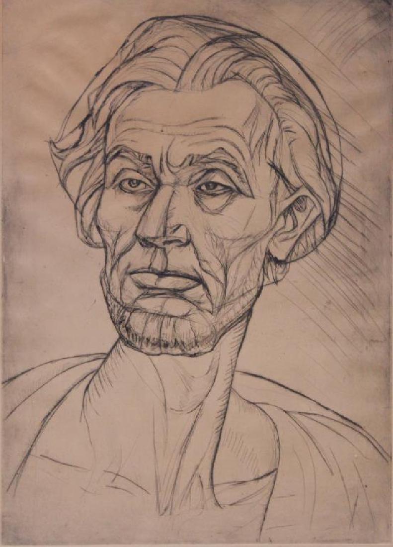 ILLEGIBLY Signed. Etching. Abraham Lincoln. (1 of 4)