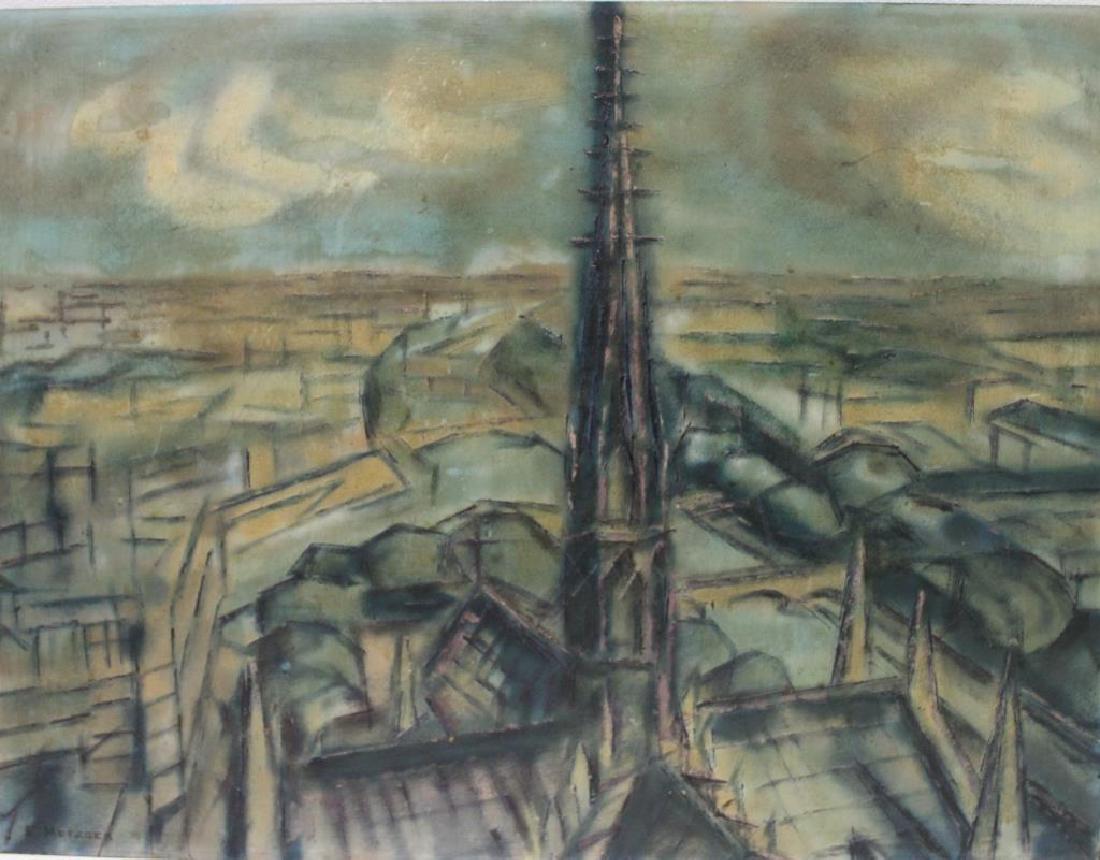 METZGER, E. Oil On Masonite. "Church Spire". (1 of 5)