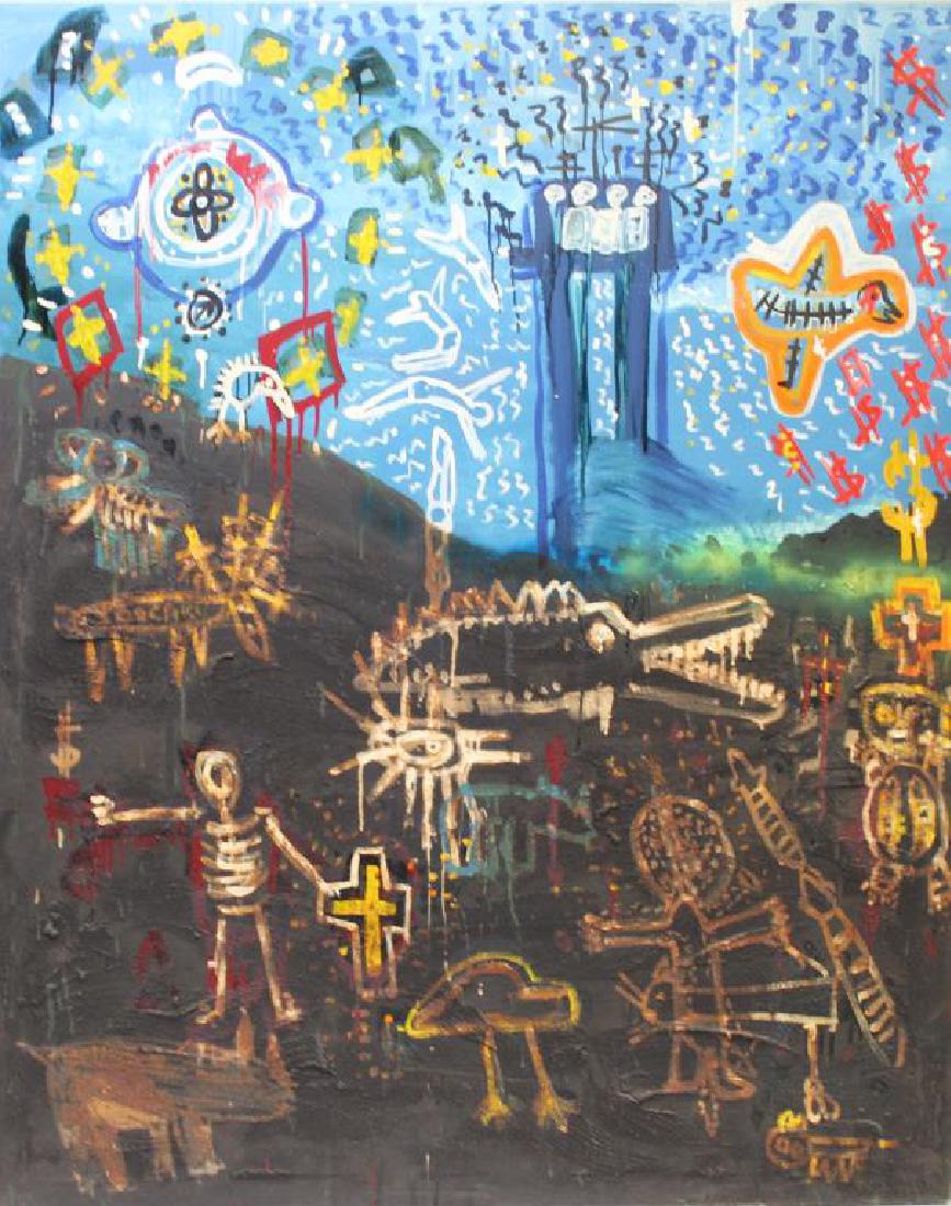 MANNER of Basquiat. Oil on Canvas. Fantasy scene. (1 of 4)