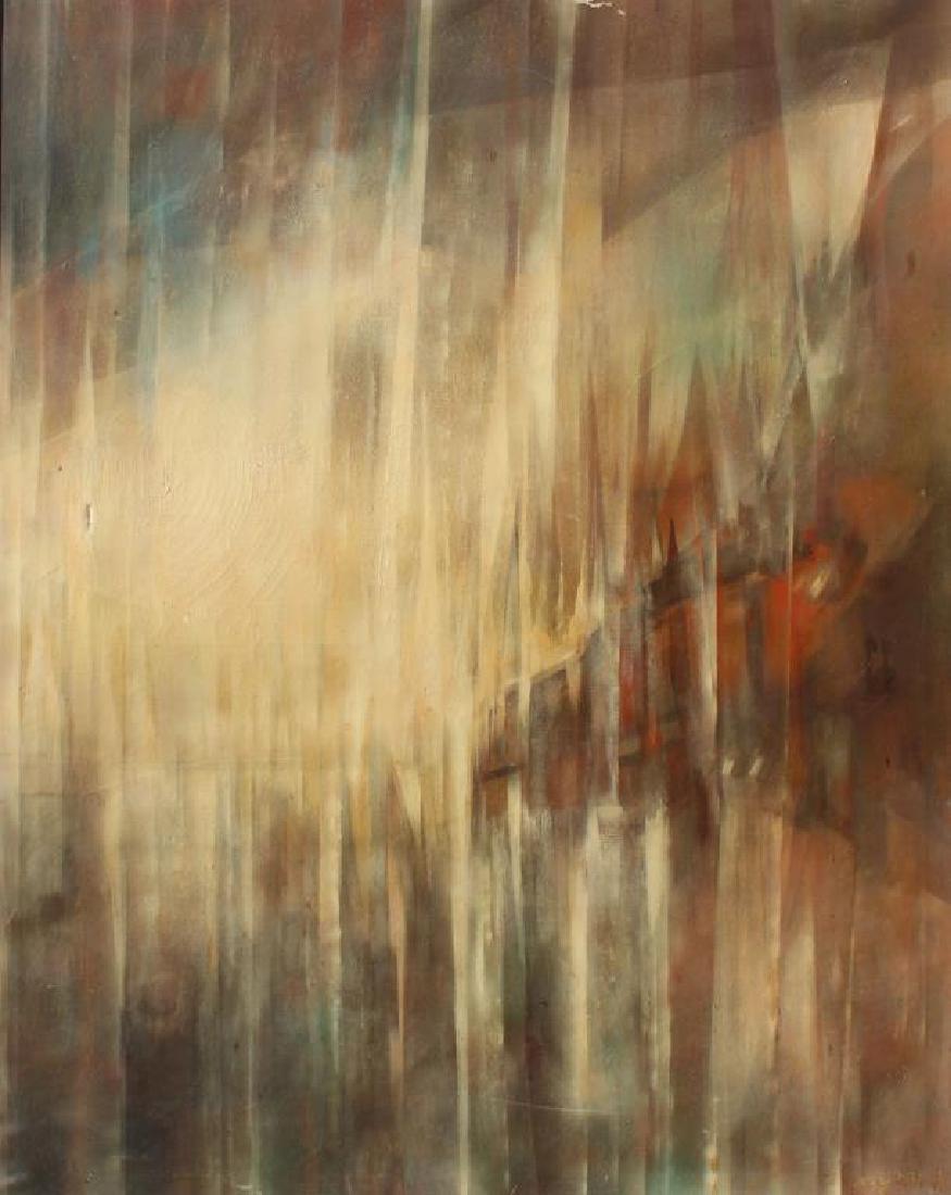 BECK, Margit. Oil On Canvas. "Prisms".: Signed lower right. Label affixed verso. From a Clarke Auction Storage. Dimensions: 50" high x 37.5" wide.