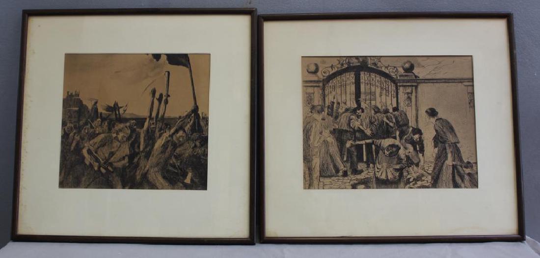 UNSIGNED. Lot of Two Prints. Peasant Revolt Scenes (1 of 3)