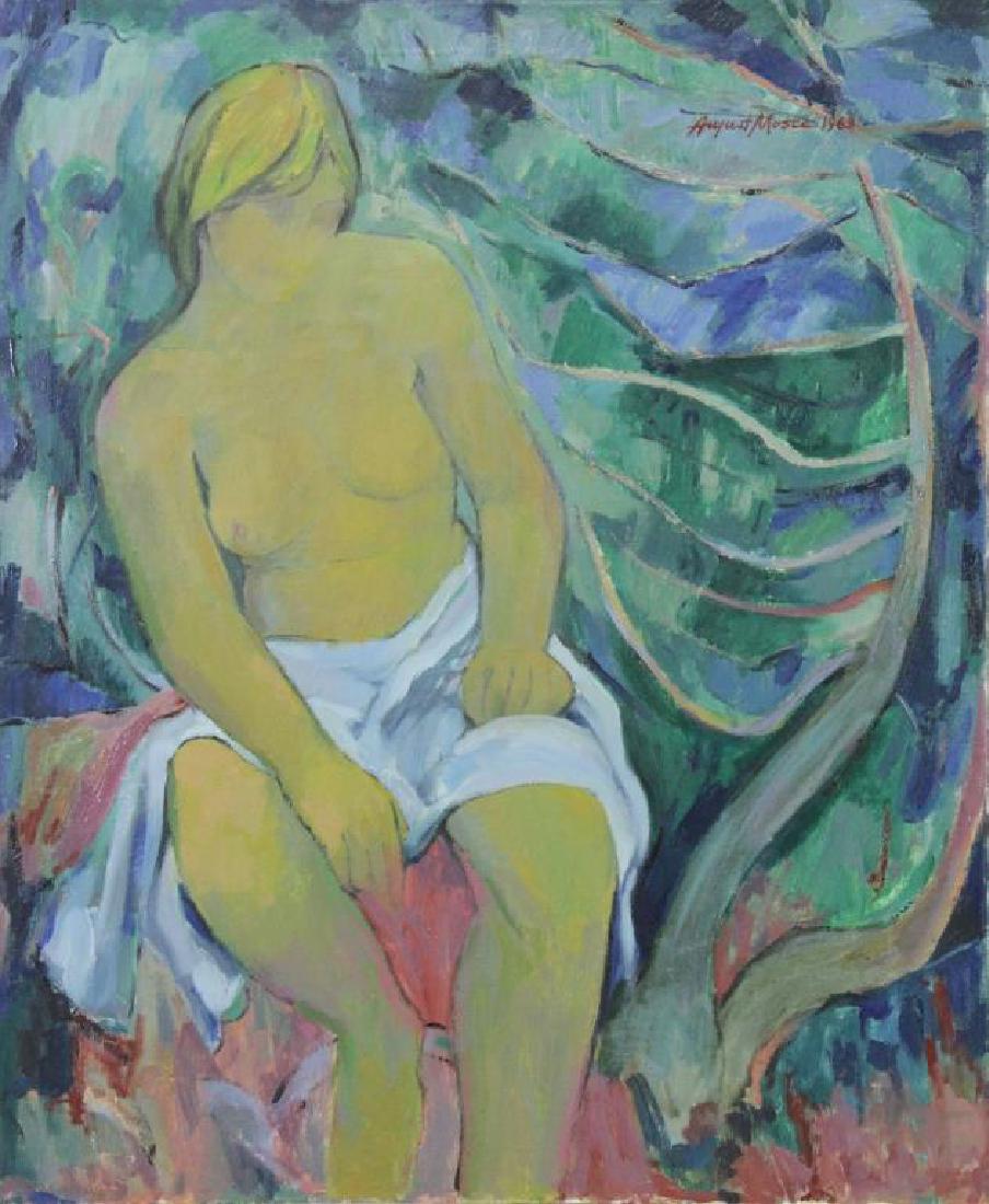 MOSCA, August. Oil on Canvas. "Girl with Yellow: Hair" 1968. Signed an dated upper right, titled verso August Mosca (American/Italian, 1909-2002). From a private collection, New Jersey. Dimensions: 34" high x 28" wide.