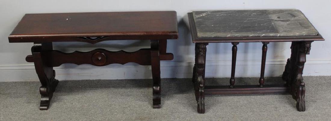 Antique Carved Bench and Marbletop Table. (1 of 6)