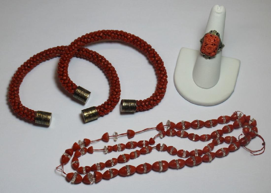 JEWELRY. Grouping of Estate Coral Jewelry. (1 of 9)
