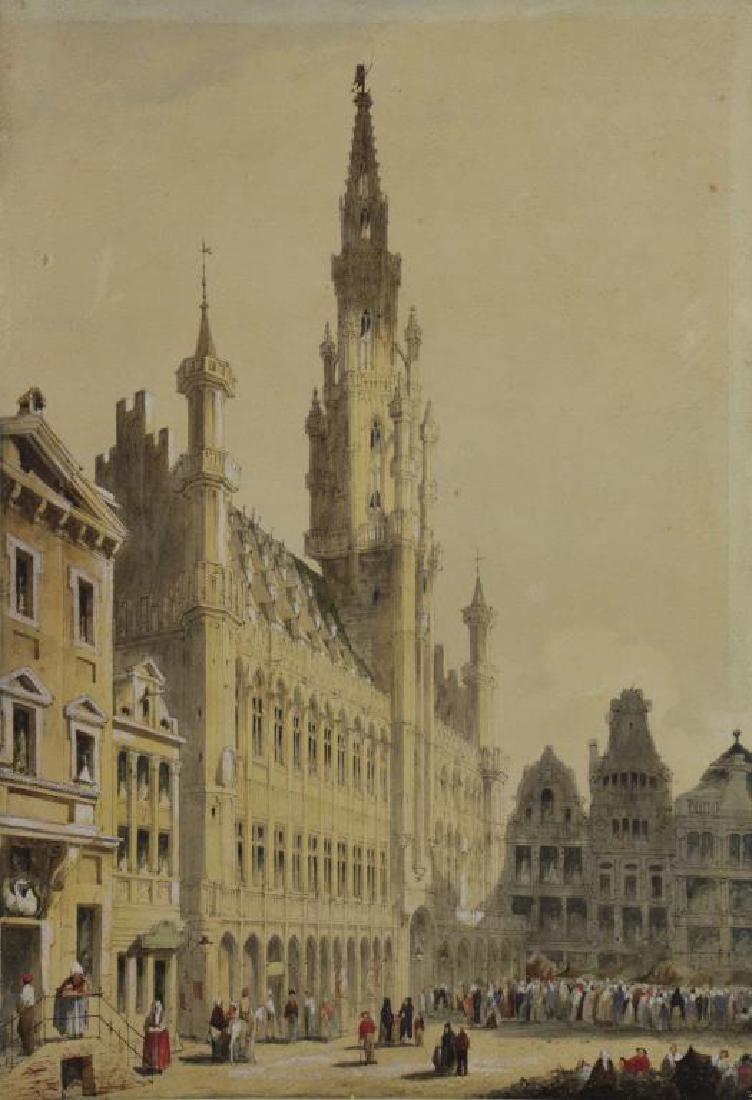 PROUT, Samuel. Ink and Watercolor. Brussels Town Hall (1 of 7)