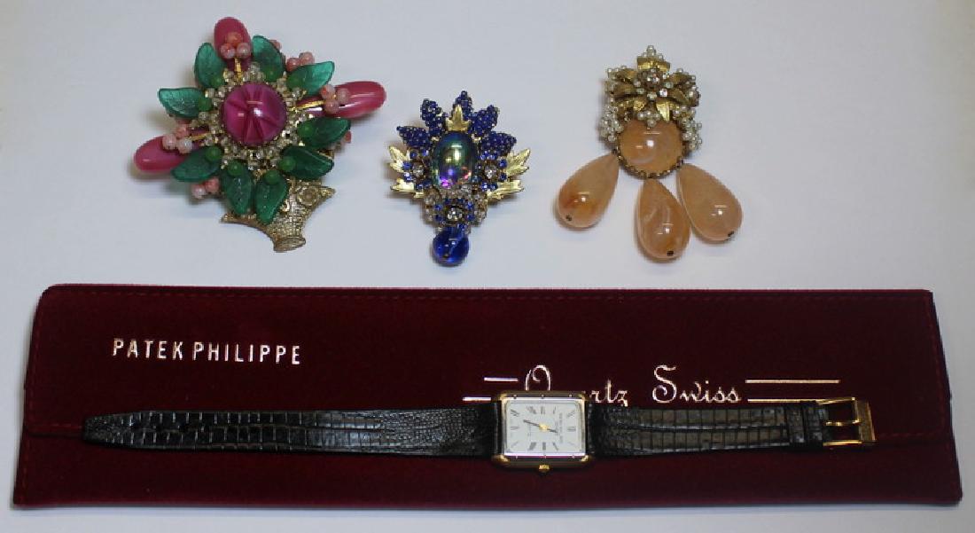JEWELRY. Ladies Assorted Jewelry Inc. Patek: Philippe. Includes a Stanley Hagler floral basket brooch - plaque verso reading, "Stanley Hagler, NYC"; a floral Stanley Hagler brooch - plaque verso reading, "Stanley Hagler, NYC"; a Stanley Hagler f