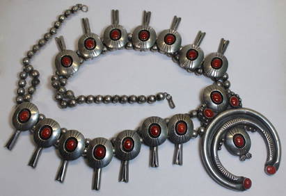 Burt George!! Vintage Native American Jewelry Navajo Turquoise Sterling Silver Squash Blossom Necklace Burt George!! Vintage Native American Jewelry Navajo Turquoise Sterling Silver Squash Blossom Necklace