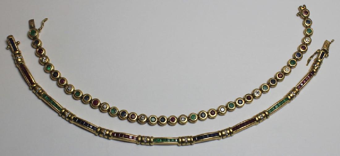 JEWELRY. Gold and Colored Gem Bracelet Grouping. (1 of 18)