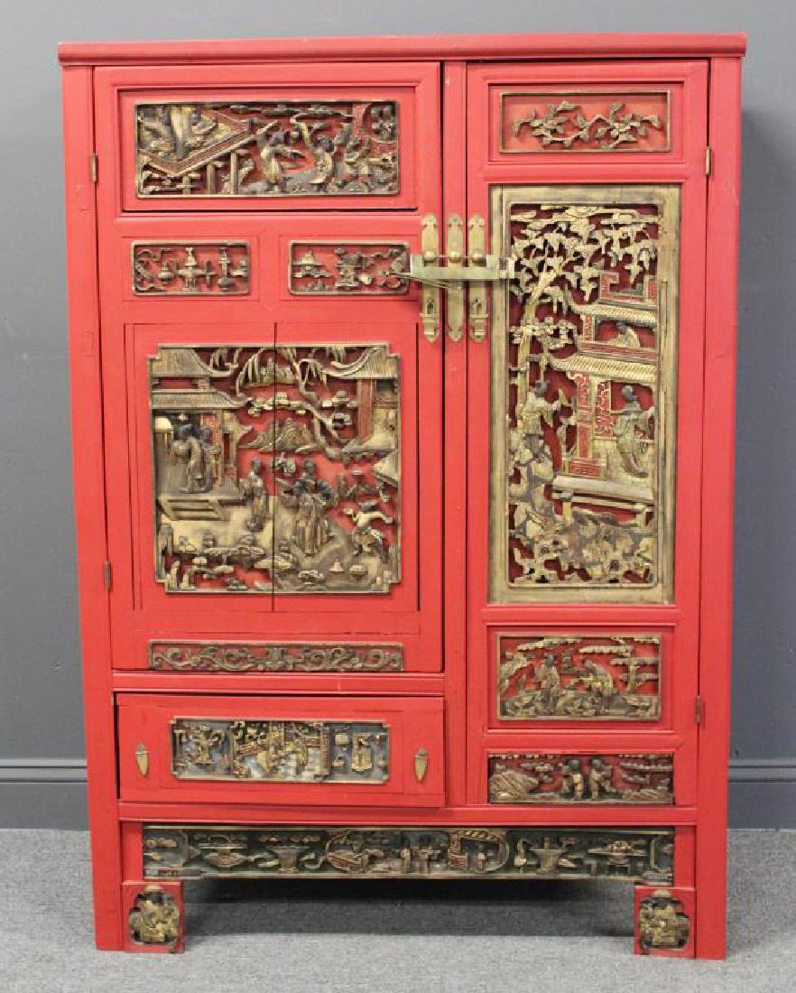 Painted and Carved Chinese Cabinet. (1 of 9)