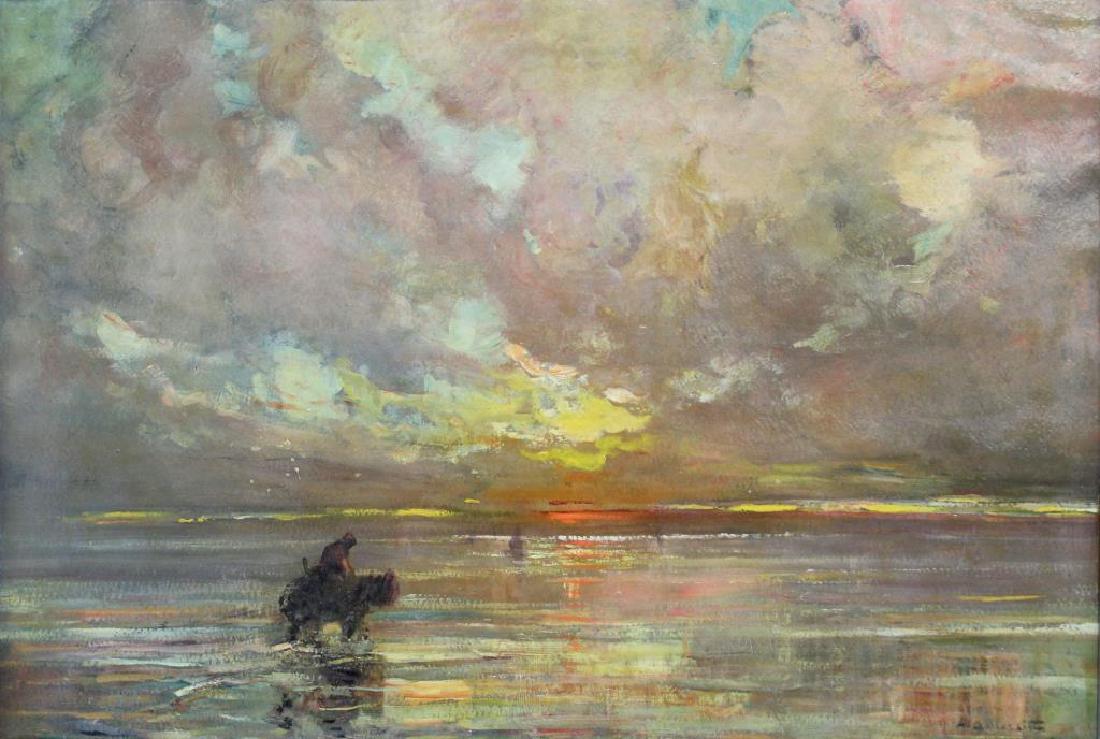 ILLEGIBLY Signed. Oil on Canvas. Sunset Seascape (1 of 8)