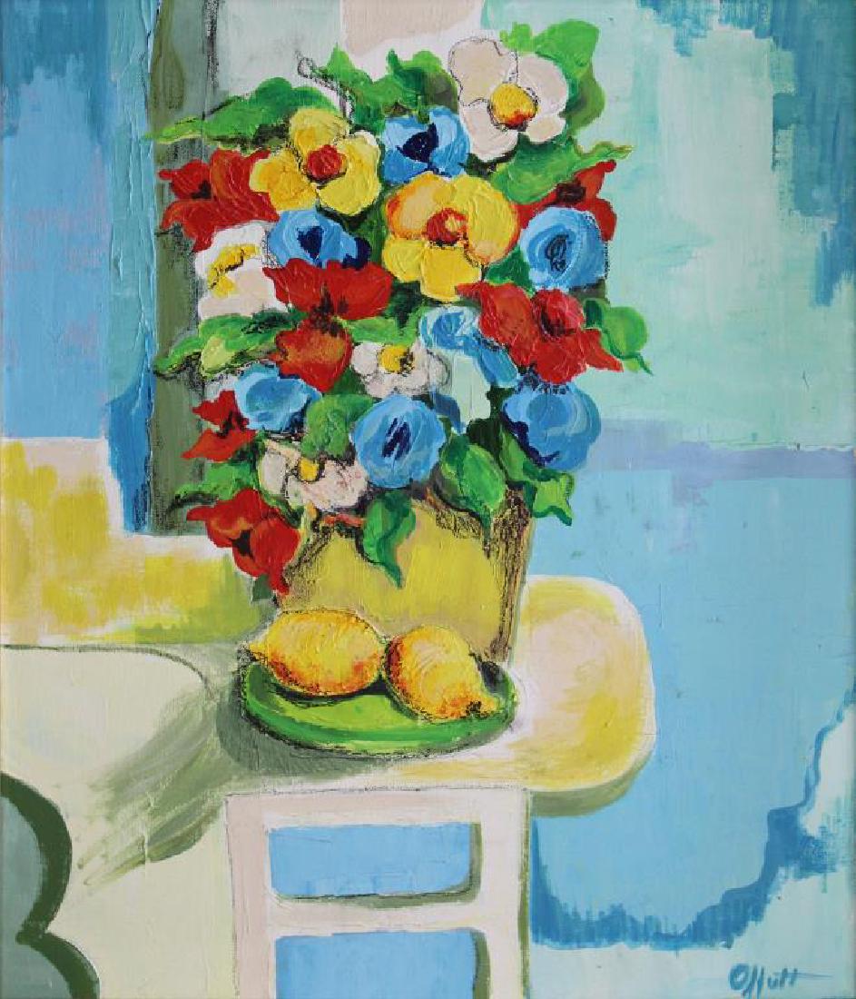 OFFUTT, Ellen. Oil on Canvas. Floral Still Life: with Lemons. Signed lower right. From a Clarke Auction Storage. - Dimensions: 24" high x 20" wide