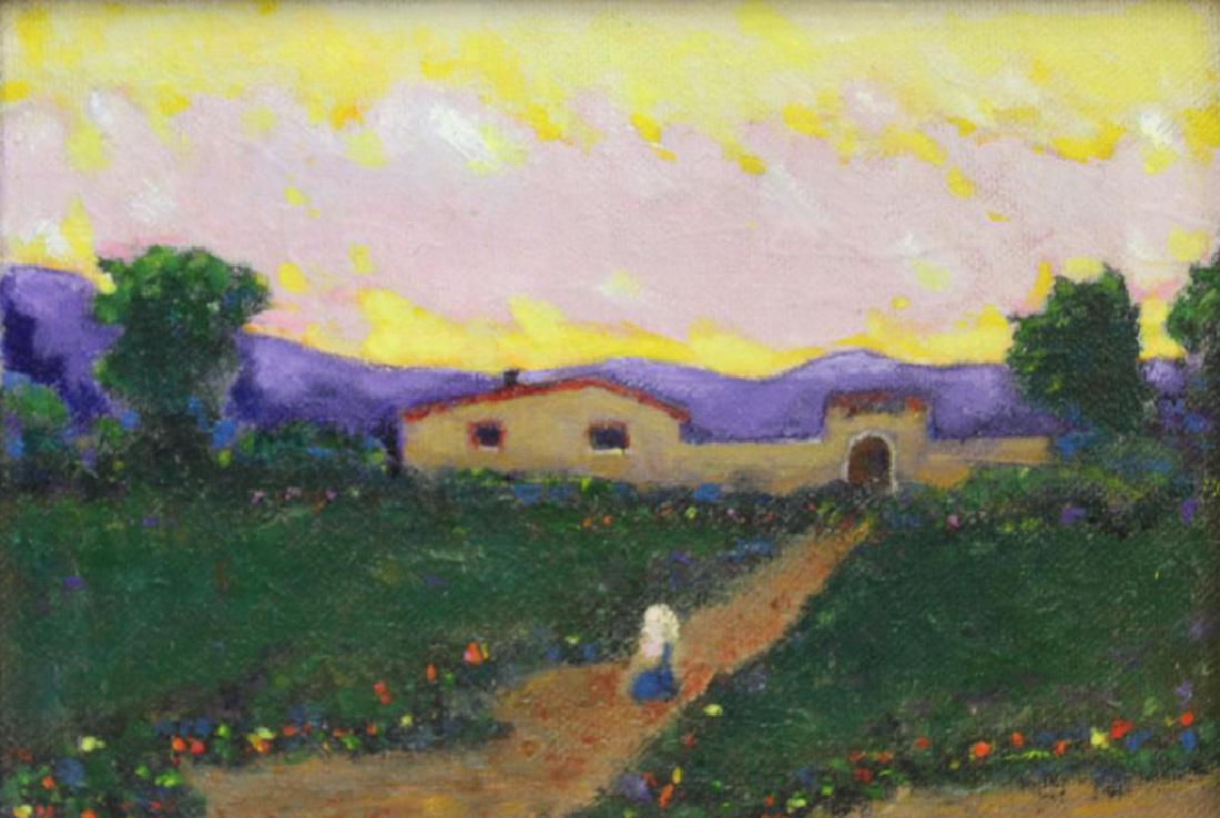 UNSIGNED. Oil on Board. Landscape with Purple Sky. (1 of 3)