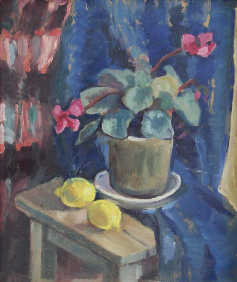 JLLIS'ELE. Oil on Board. Floral Still Life with: Lemons. Signed lower right. From a Clarke Auction Storage. - Dimensions: 19" high x 15.75" wide