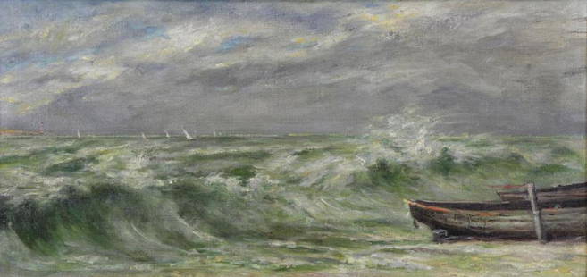 DOUGHERTY. Oil on Canvas. Seascape.: Signed lower right. Possibly Paul Dougherty (American, 1877 - 1947). From a Wyckoff, NJ estate. - Dimensions: 16.5" high x 34.25" wide.