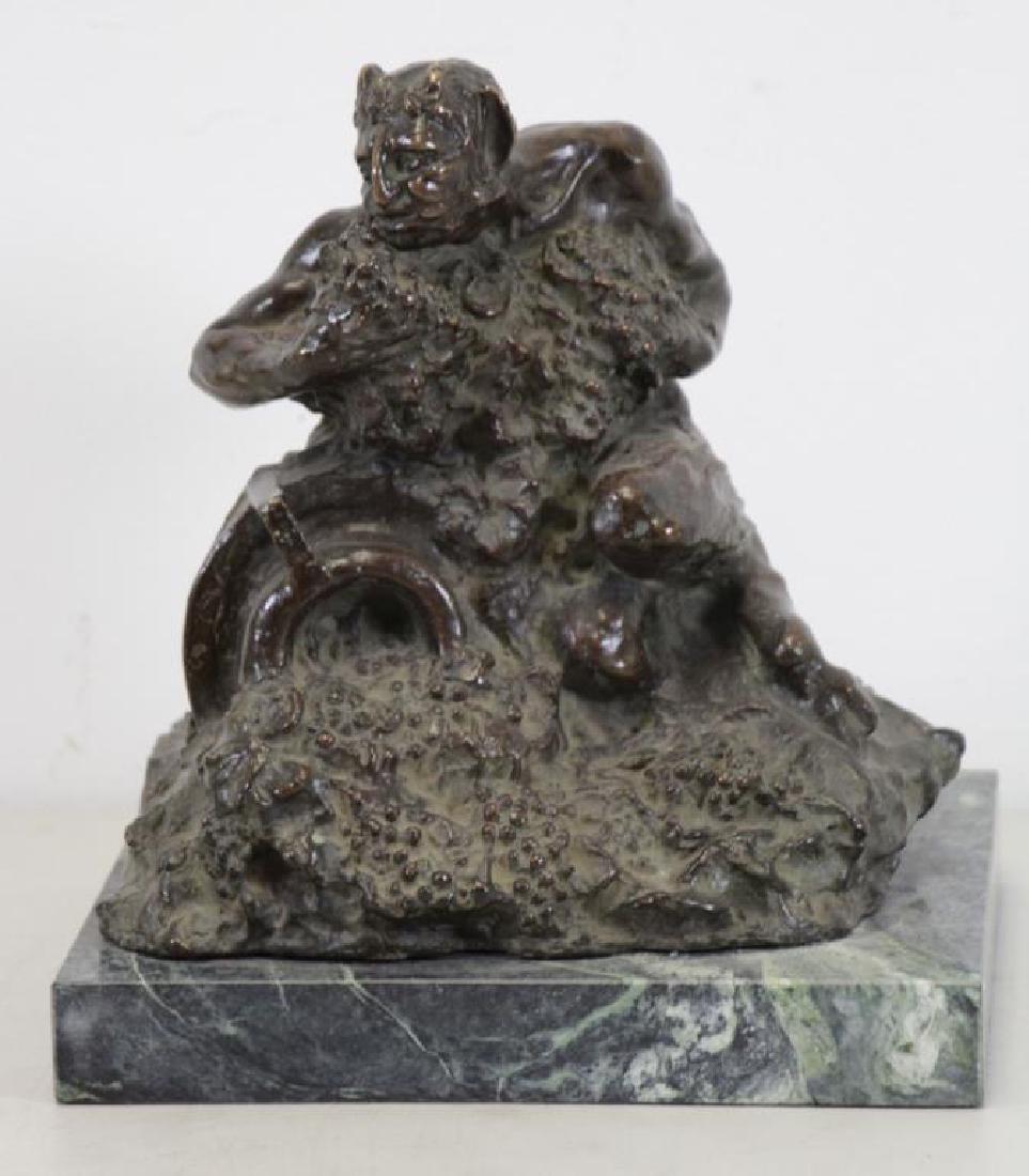SIMONE, Edgardo. Bronze Sculpture. Bacchus.: Edgardo Simone (Italian, 1890 - 1958). Signed 'Simone' and stamped 'Made in Italy' on base of bronze. Raised on a 1.5" marble base. - Dimensions: 10" high x 9.5" wide x 9" deep.