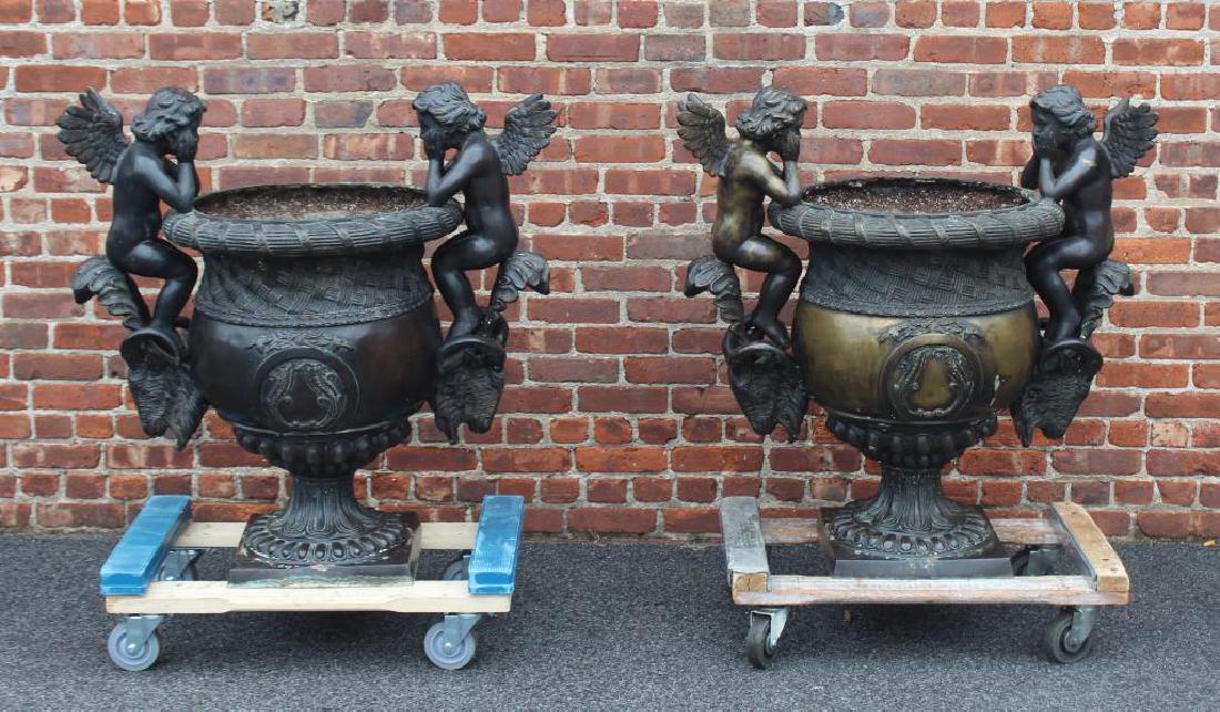 Large Pair of Vintage Bronze Urns with Angel (1 of 1)