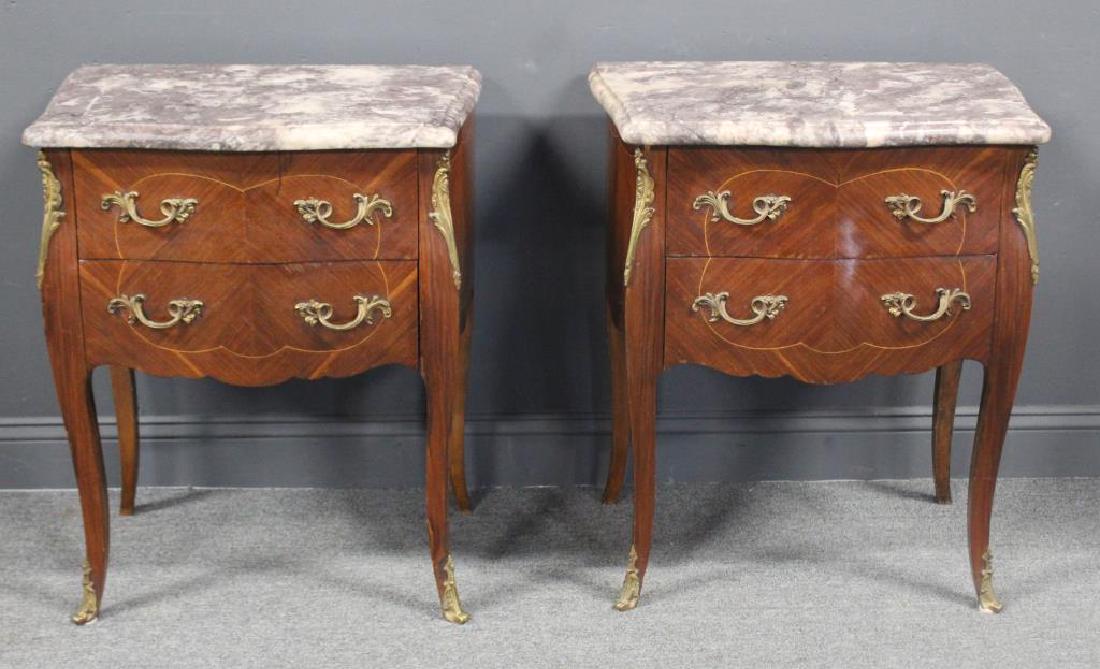 Pr of Louis XV Style 2 Drawer Marbletop End Tables (1 of 7)