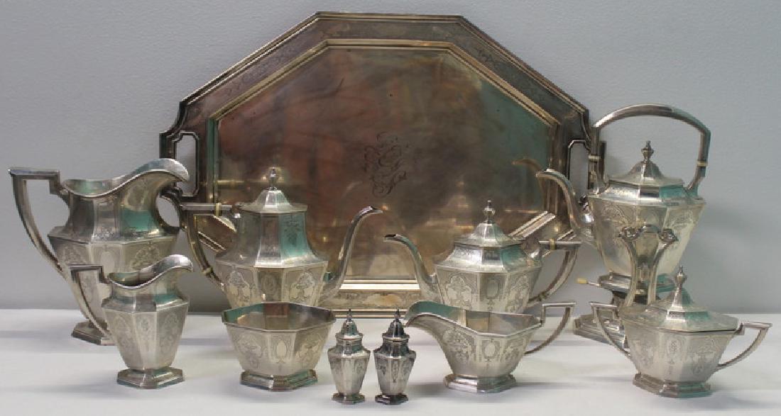 STERLING. 10 Pc. Gorham Tea Service with Tray. (1 of 11)