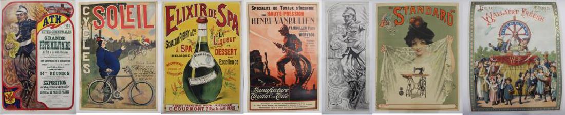 Lot of 7 Original Lithograph Posters.: To Include: "Wallaert Freres", published by Th. Wartel, 22.75" high x 18.5" wide; "Standard", initialed PAL lower right, published by Charles Verneau, 35" high x 27" wide; "Grande Fete Militaire", sig