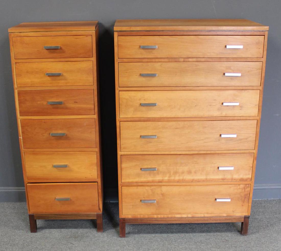STICKLEY. Signed Lot of 2 Midcentury Style: Chests . From a Hartsdale, NY estate. Dimensions: Larger - 35.5" w x 19" d x 56.25" h; Smaller - 20.5" w x 16" d x 56" h.