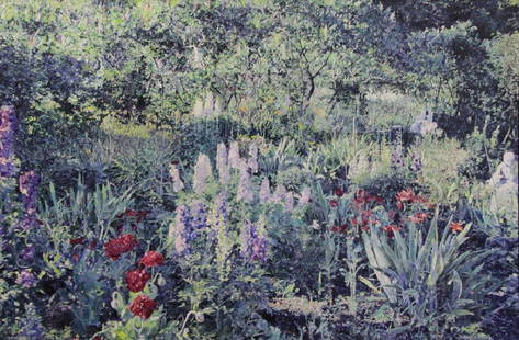 NICHOLS, William. Oil on Canvas. Flower Garden.: Signed lower left. William Nichols (American, b. 1942). From a Greenwich, CT corporate collection. - Dimensions: 50" high x 75" wide.