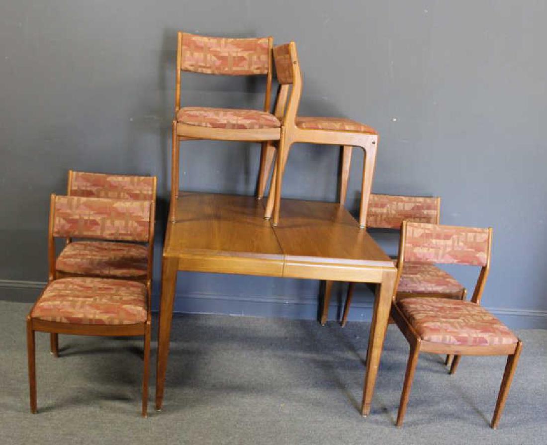 MIDCENTURY. Table and 6 Chairs.: From a West End Ave., NYC estate. Dimensions: table - 398" x 38" x 30" h, chairs - 18" w x 21" d x 33" h.